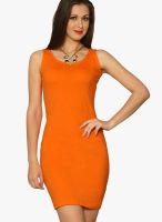 Miss Chase Orange Colored Solid Bodycon Dress