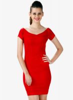Miss Chase Red Short Sleeve Solid Bodycon Mini Dress