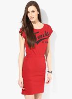 Only Red Colored Solid Bodycon Dress