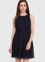 Pera Doce Navy Blue Colored Solid Skater Dress