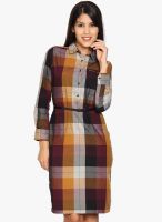 Tokyo Talkies Maroon Colored Checked Bodycon Dress