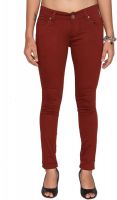 Zedon Slim Fit Fit Women's Maroon Jeans