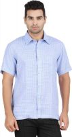 ALLTIMES Men's Checkered Casual Linen Light Blue Shirt