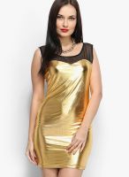 Faballey Golden Colored Solid Bodycon Dress