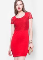 Faballey Red Colored Embroidered Bodycon Dress