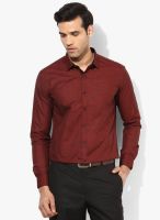 Independence Maroon Solid Slim Fit Formal Shirt