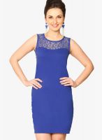 Miss Chase Blue Colored Embroidered Bodycon Dress