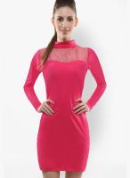 Miss Chase Pink Colored Solid Bodycon Dress