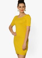 Miss Chase Yellow Colored Solid Bodycon Dress