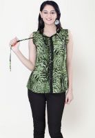 Raindrops Sleeve Less Printed Green Shirt