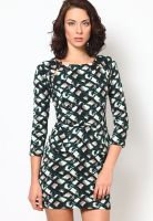 Species 3/4Th Sleeve Green Printed Dress