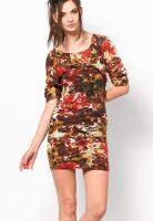 Species Brown Colored Printed Bodycon Dress