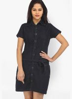 X'Pose Black Colored Solid Shift Dress