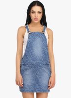 X'Pose Mid Rise Blue Colored Printed Dungaree