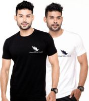 American Cult Solid Men's Round Neck Black, White T-Shirt(Pack of 2)