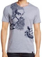 ANGI Graphic Print Men's Round Neck Grey T-Shirt