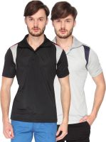 Campus Sutra Solid Men's Polo Neck Black, Grey T-Shirt(Pack of 2)