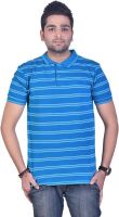 Colors and Blends Striped Men's Polo Neck Blue, White T-Shirt