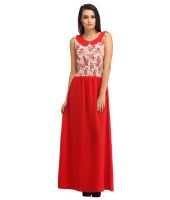 Cottinfab Red Poly Viscose Maxi Dress