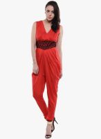 Cottinfab Red Solid Jumpsuit