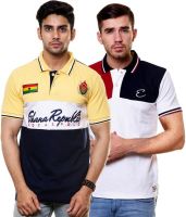Enquotism Solid Men's Polo Neck Multicolor T-Shirt(Pack of 2)