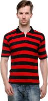 Grand Bear Striped Men's Polo Neck Reversible Red, Black T-Shirt
