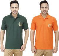 inkdice Solid Men's Polo Neck Multicolor T-Shirt(Pack of 2)