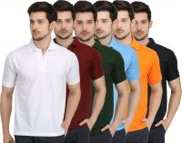 Krazy Katz Solid Men's Polo Neck Multicolor T-Shirt(Pack of 6)