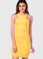 Miss Chase Yellow Sleeveless Solid Bodycon Mini Dress
