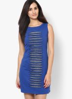 NO CODE Blue Colored Solid Shift Dress