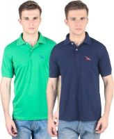 PRO Lapes Solid Men's Polo Neck Green, Dark Blue T-Shirt(Pack of 2)