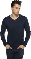 Pepperclub Solid Men's V-neck Dark Blue T-Shirt