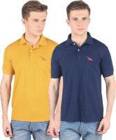 PRO Lapes Solid Men's Polo Neck Yellow, Dark Blue T-Shirt(Pack of 2)