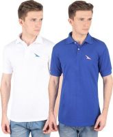 PRO Lapes Solid Men's Polo Neck White, Blue T-Shirt(Pack of 2)