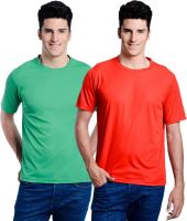 Superjoy Solid Men's Round Neck Green, Red T-Shirt(Pack of 2)