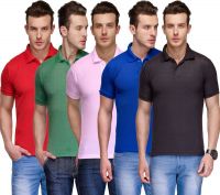 Teesort Solid Men's Polo Neck Multicolor T-Shirt(Pack of 5)