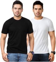 Top Notch Solid Men's Round Neck Black, White T-Shirt(Pack of 2)