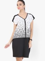 109F White Colored Printed Skater Dress