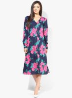 Femella Navy Blue Colored Printed Shift Dress
