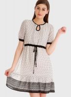 Fusion Beats Cream Colored Printed Skater Dress