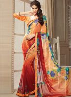 Hypnotex Orange Printed Saree