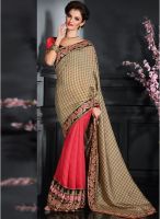 Inddus Beige Embroidered Saree