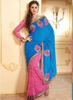 Inddus Blue Embroidered Saree