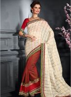 Inddus Cream Embroidered Saree