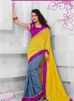 Inddus Yellow Printed Saree