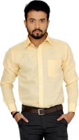 Indian Weller Men's Woven Formal Linen Yellow Shirt