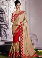 Indian Women By Bahubali Cream Embroidered Saree