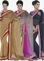 Indian Women By Bahubali Pack Of 3 Multicoloured Embroidered Sarees