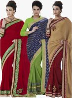 Indian Women By Bahubali Pack Of 3 Multicoloured Embroidered Saree