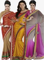 Indian Women By Bahubali Pack Of 3 Multicoloured Colored Embroidered Saree